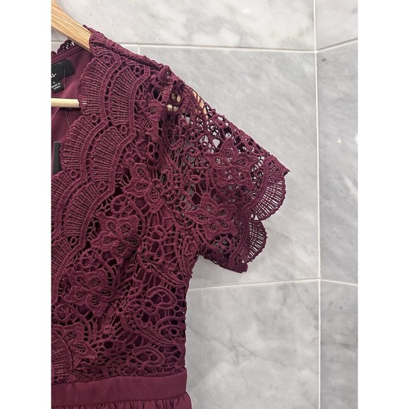 Lulus Angel in Disguise Burgundy Lace Skater Dress Size L Short Sleeve NWTs - Picture 5 of 8